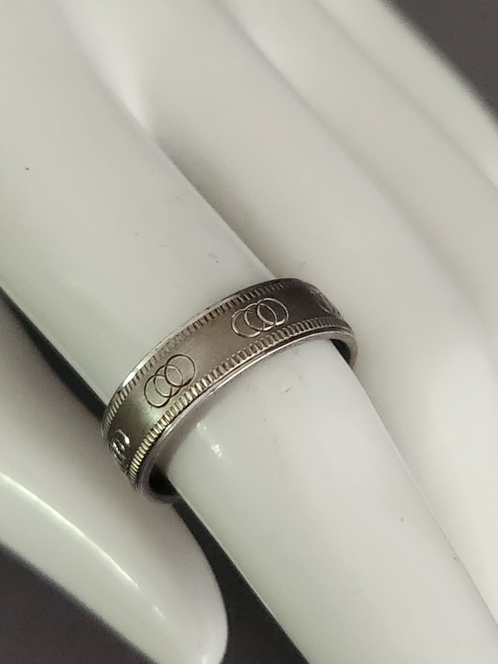 Men's 925 Silver Coin Edge Ring with Triple Circle Motif